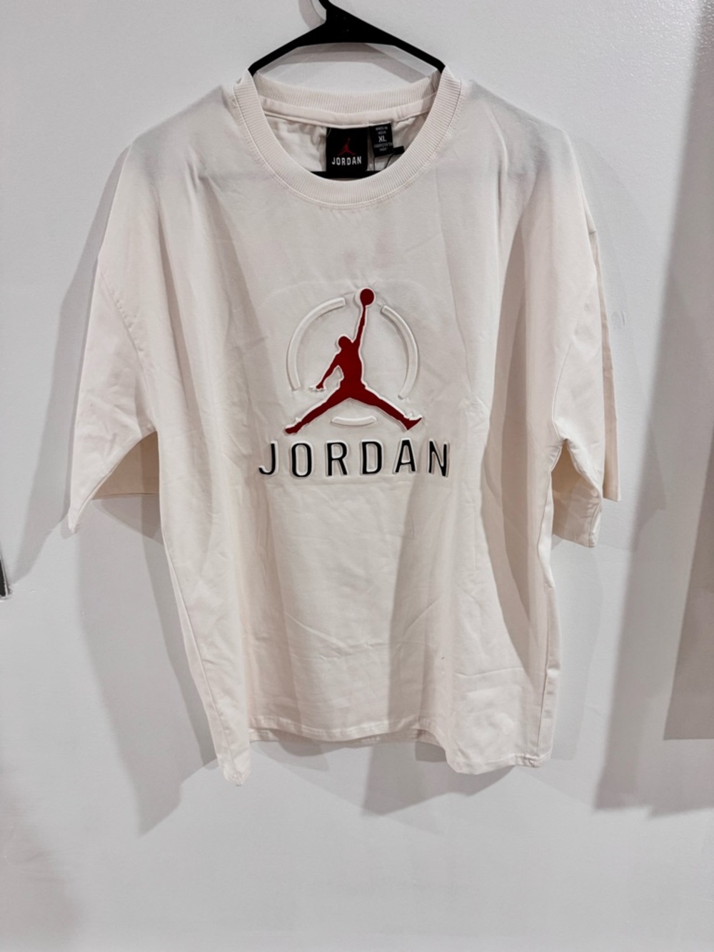 Jordan Cream Short-Sleeve Tee with Red Jumpman Logo